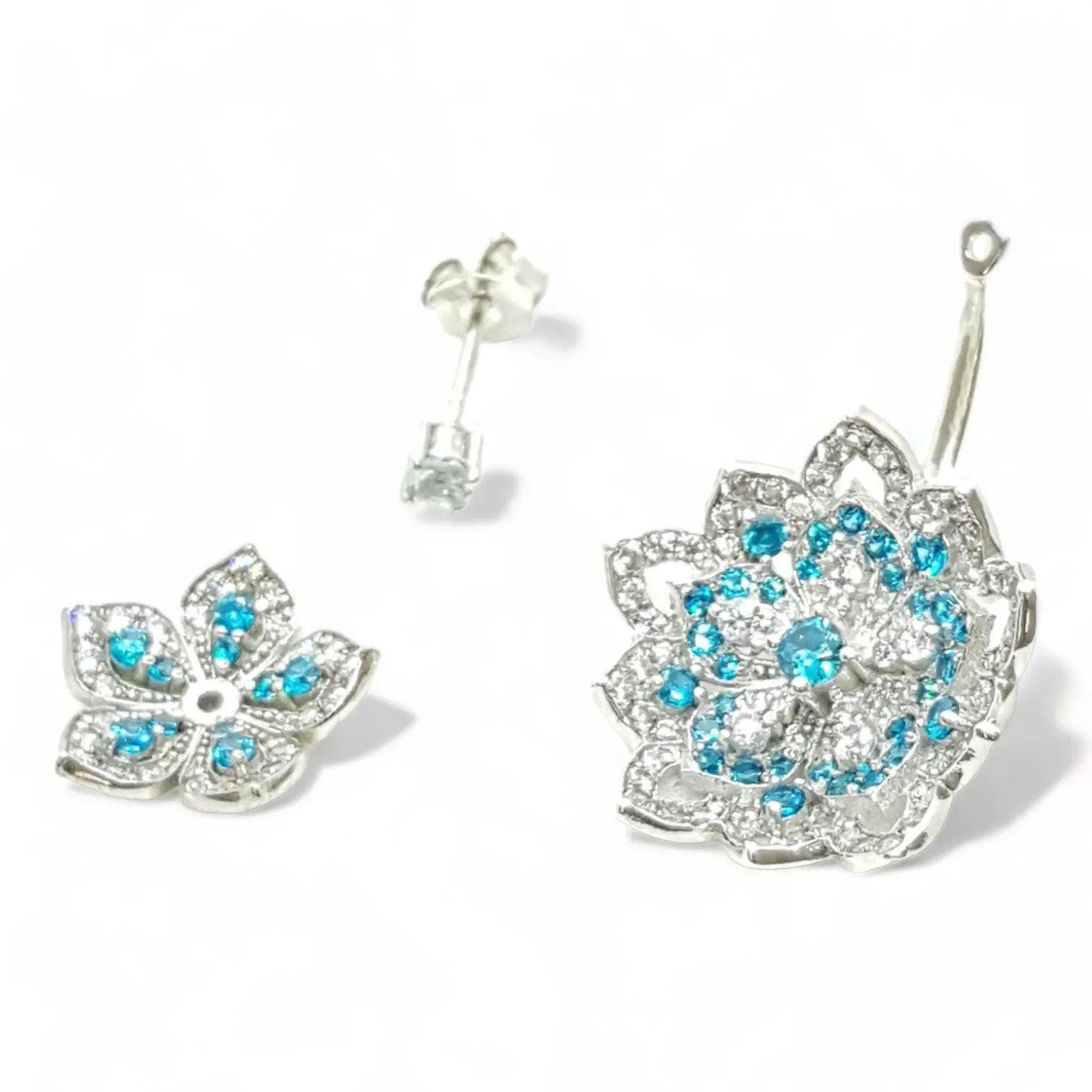 DAHLIA Aquamarine White Gold Statement Earrings with Aquamarine Stud - Εικόνα 2