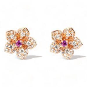 LILY Classic Rose Gold Pair Earrings with Amethyst Stud