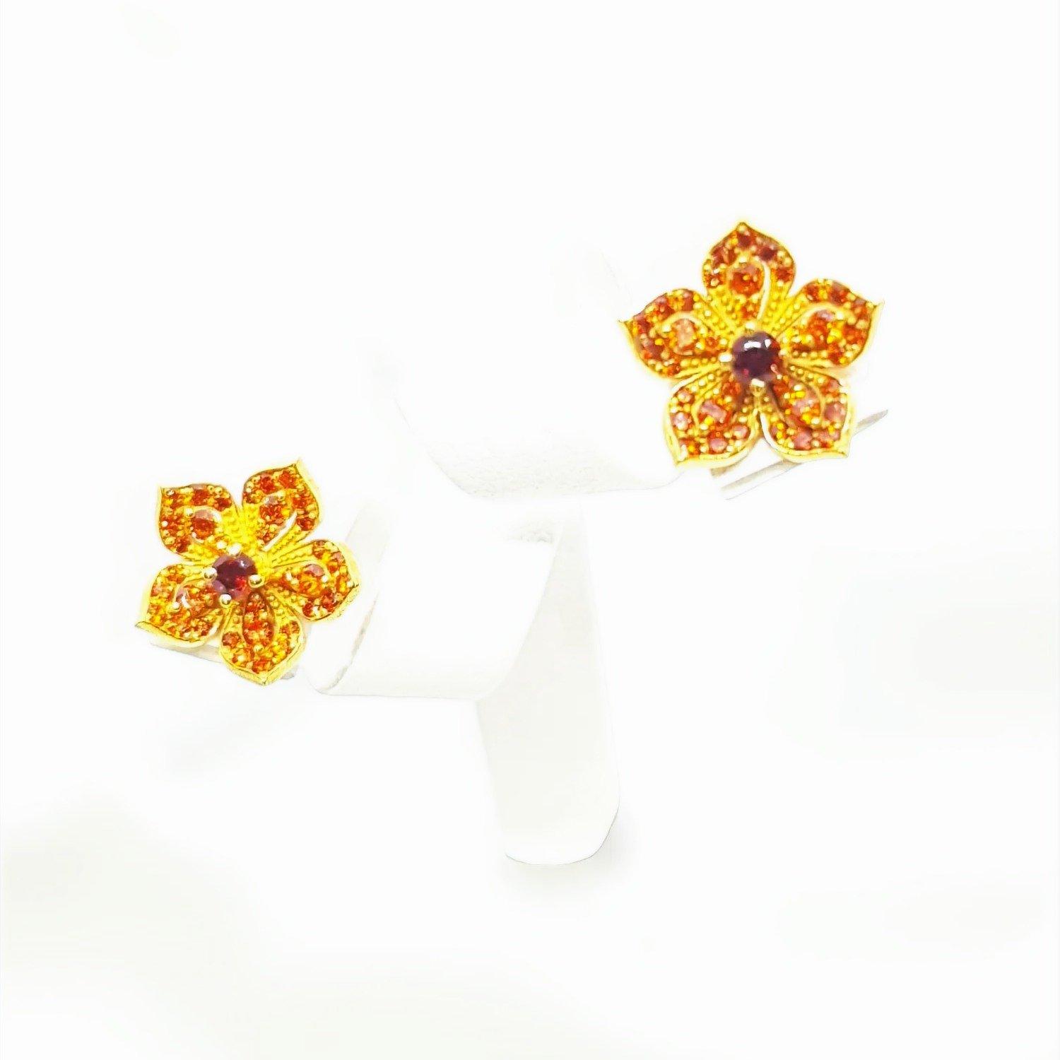LILY Red Garnet Yellow Gold Pair Earrings with Red Garnet Stud - Εικόνα 4