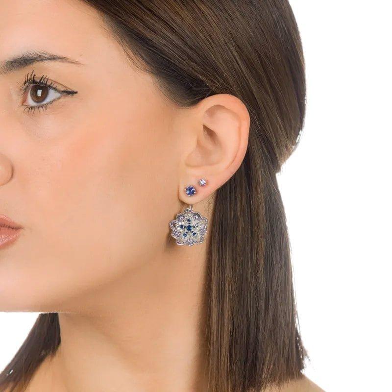 LOTUS Amethyst & Tanzanite White Gold Statement Earrings with Tanzanite Stud - Εικόνα 3
