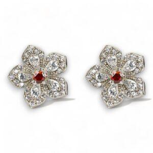 LILY Classic White Gold Pair Earrings with Red Garnet Stud