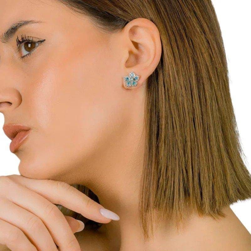 LILY Aquamarine White Gold Pair Earrings with Aquamarine Stud - Image 2