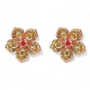 LILY Peridot & Pink Tourmaline Rose Gold Pair Earrings with Pink Tourmaline Stud