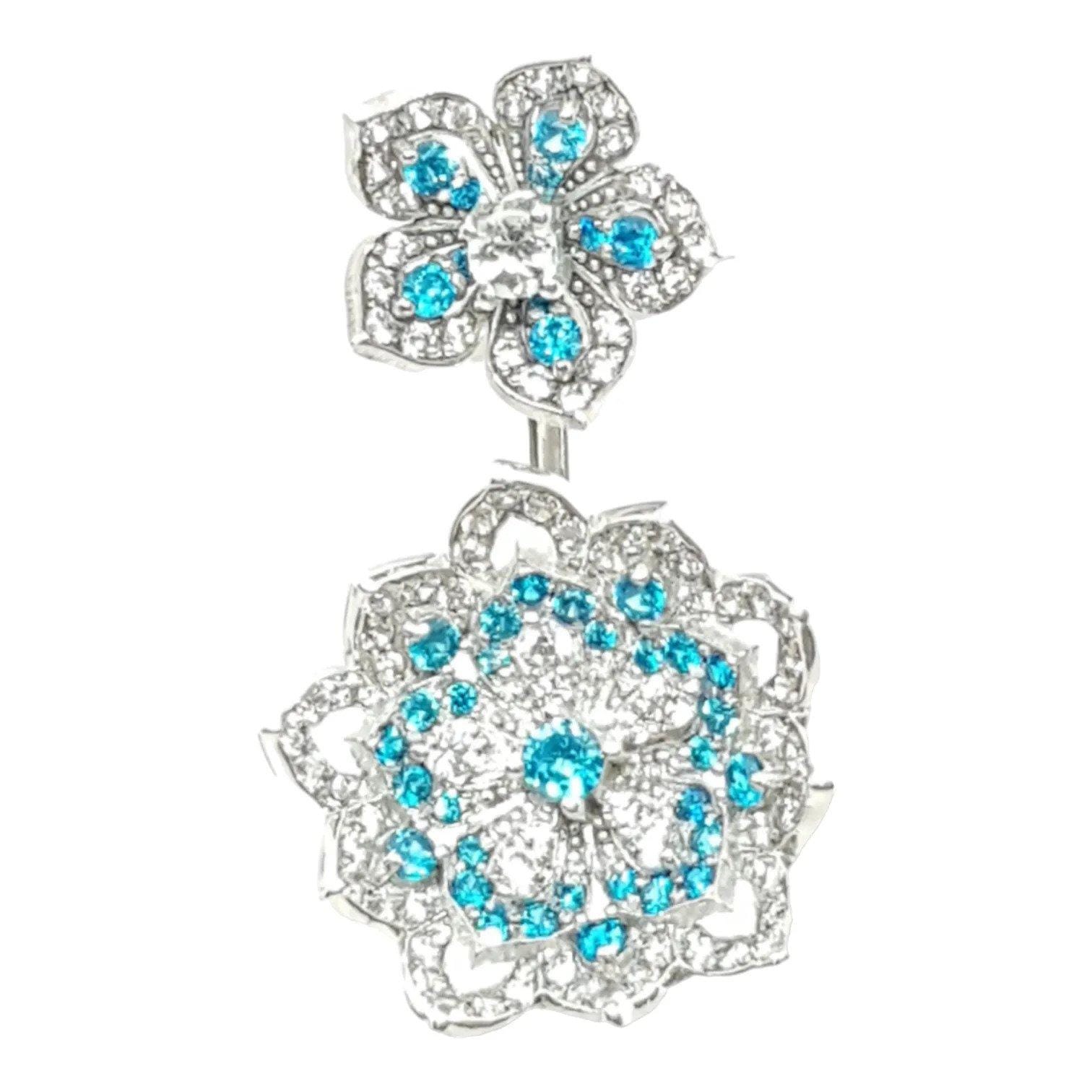DAHLIA Aquamarine White Gold Statement Earrings with Aquamarine Stud - Εικόνα 6