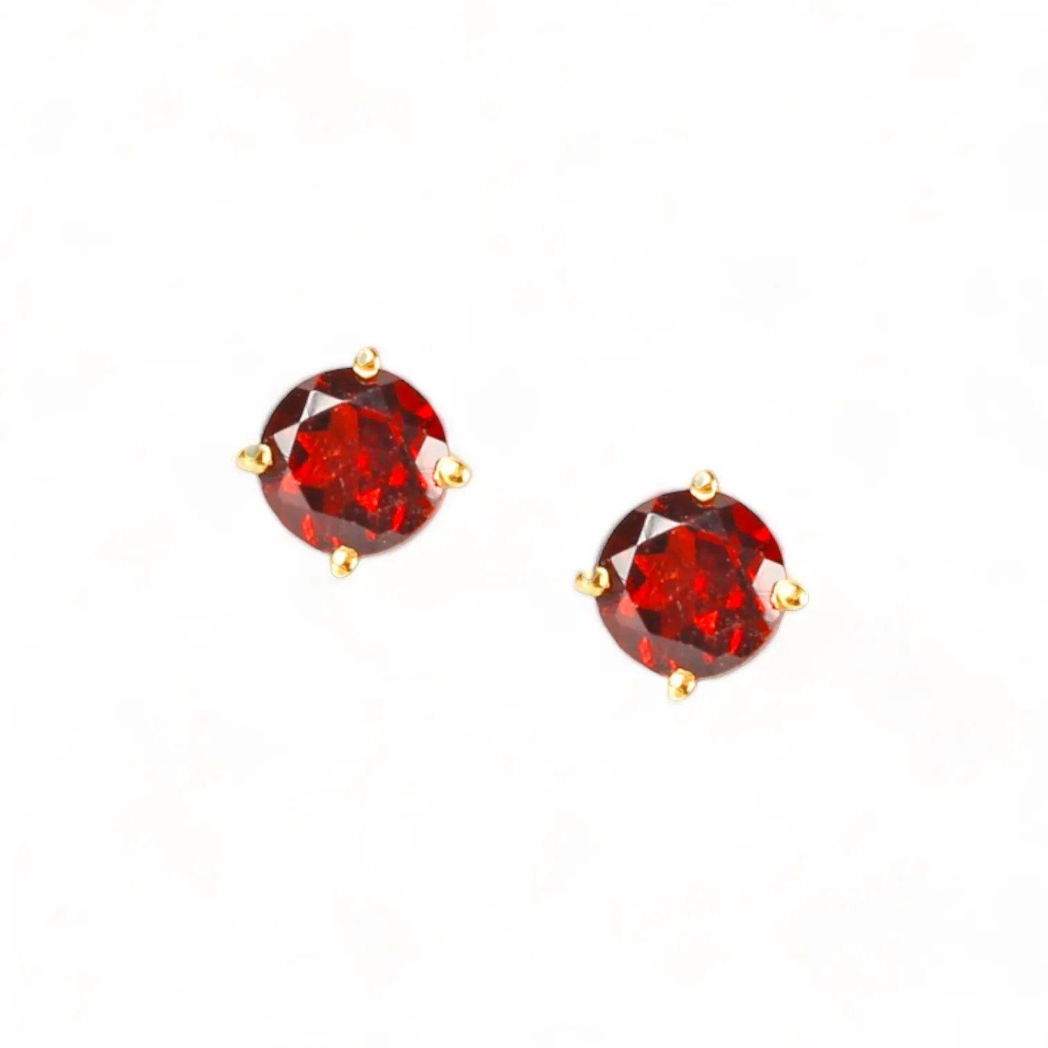 LILY Red Garnet Yellow Gold Pair Earrings with Red Garnet Stud - Εικόνα 2