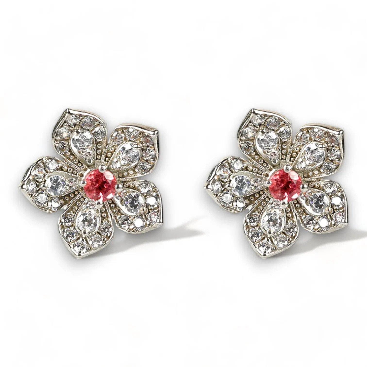 LILY Classic White Gold Pair Earrings with Pink Tourmaline Stud