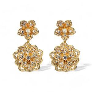 DAHLIA Classic Yellow Gold Statement Earrings with White Topaz Stud