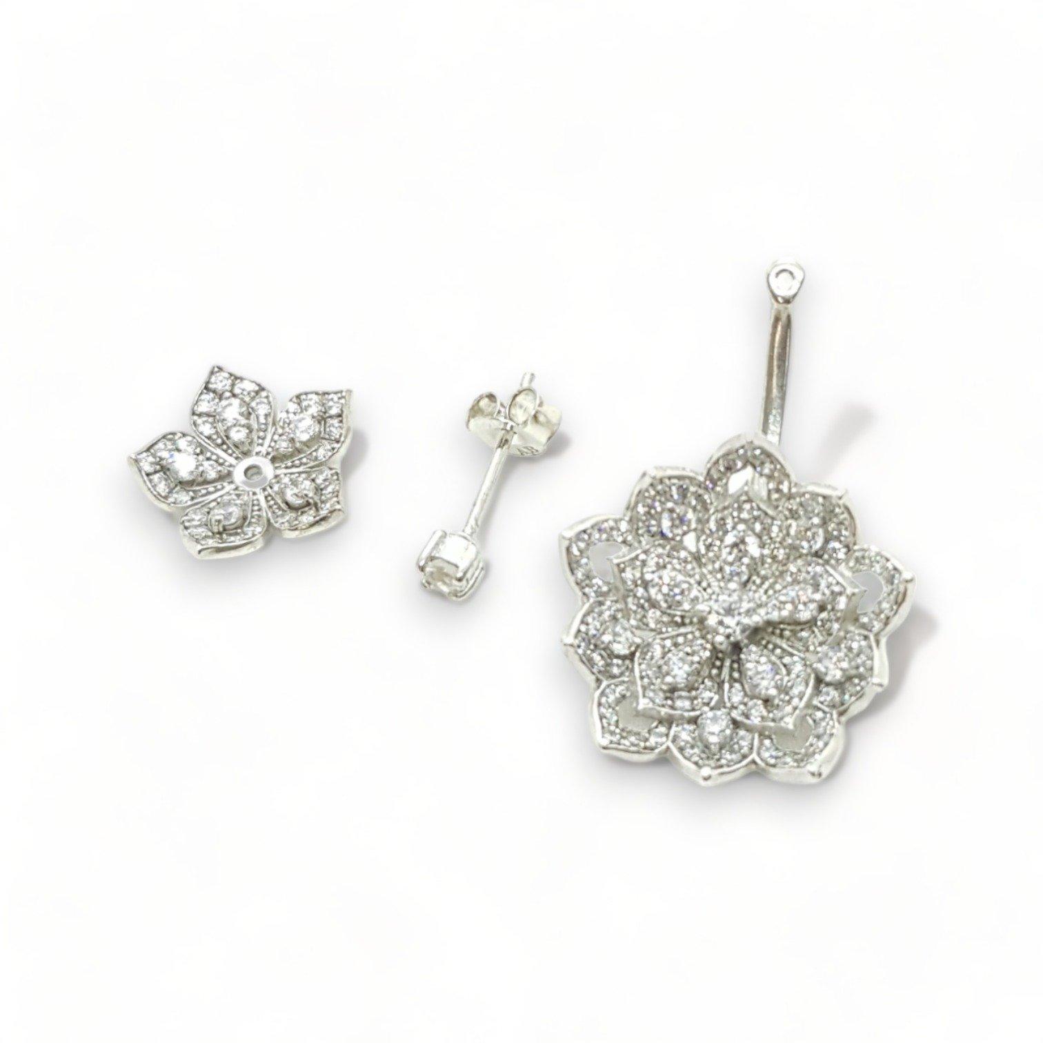 DAHLIA Classic White Gold Statement Earrings with Red Garnet Stud - Εικόνα 3