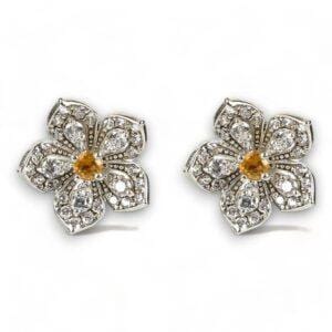 LILY Classic White Gold Pair Earrings with Citrine Stud