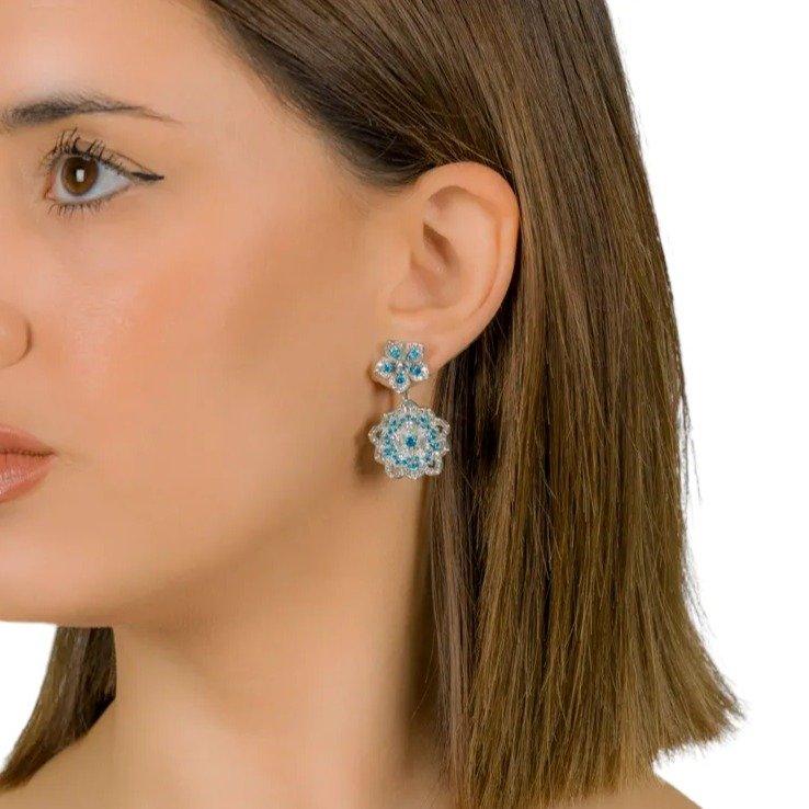 DAHLIA Aquamarine White Gold Statement Earrings with Aquamarine Stud - Εικόνα 4