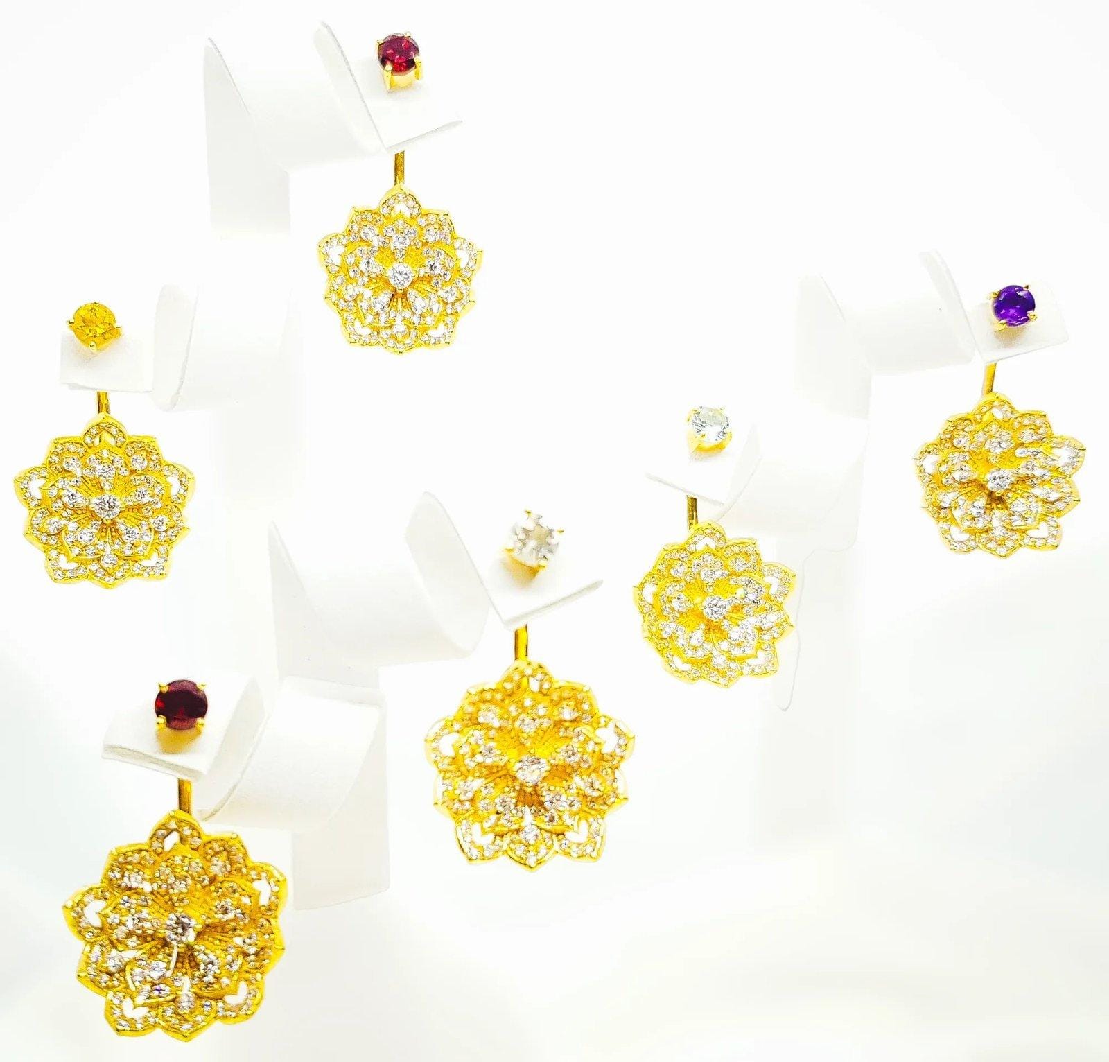 LOTUS Classic Yellow Gold Statement Earrings with Red Garnet Stud - Εικόνα 4
