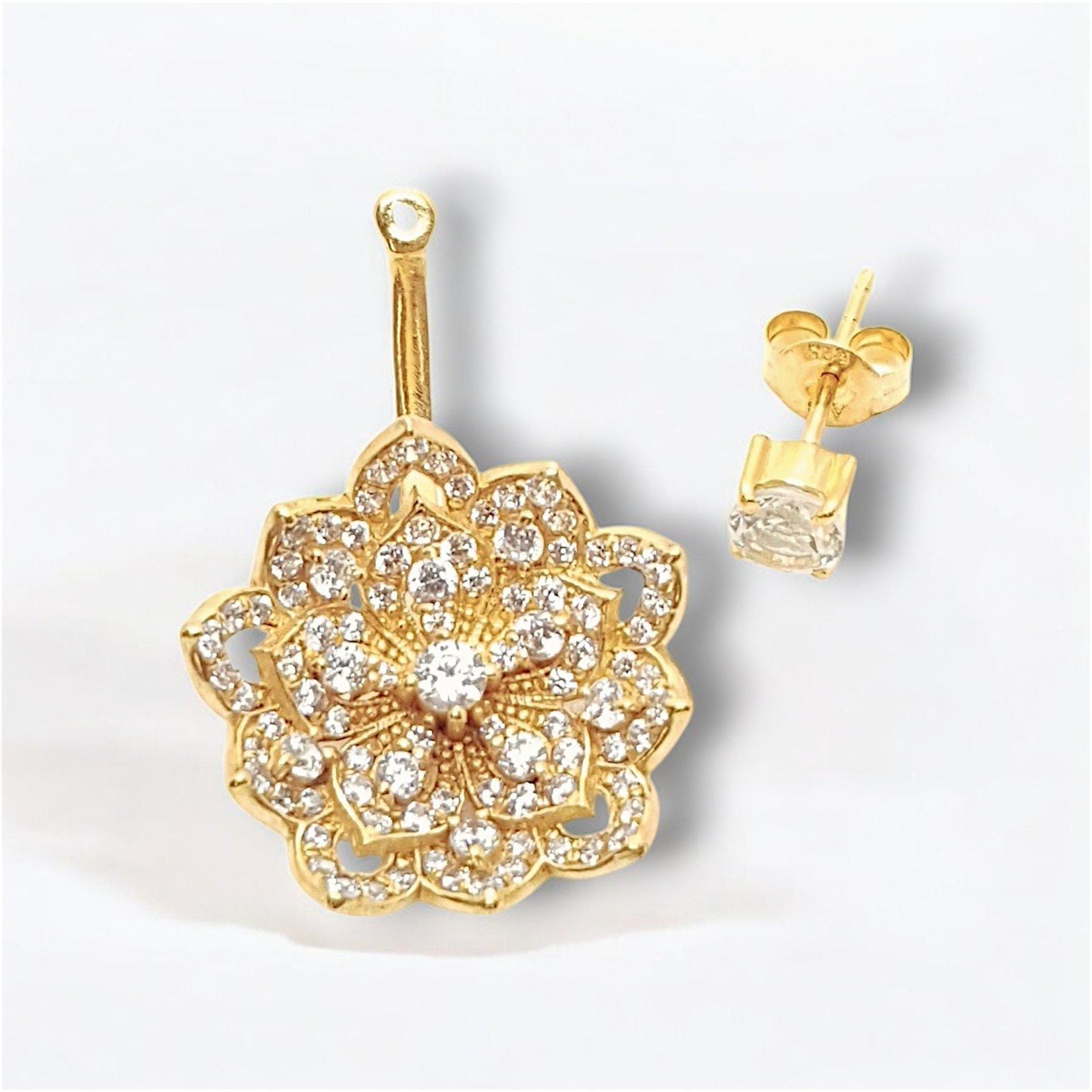 Elegant gold and diamond flower-shaped earrings for women.