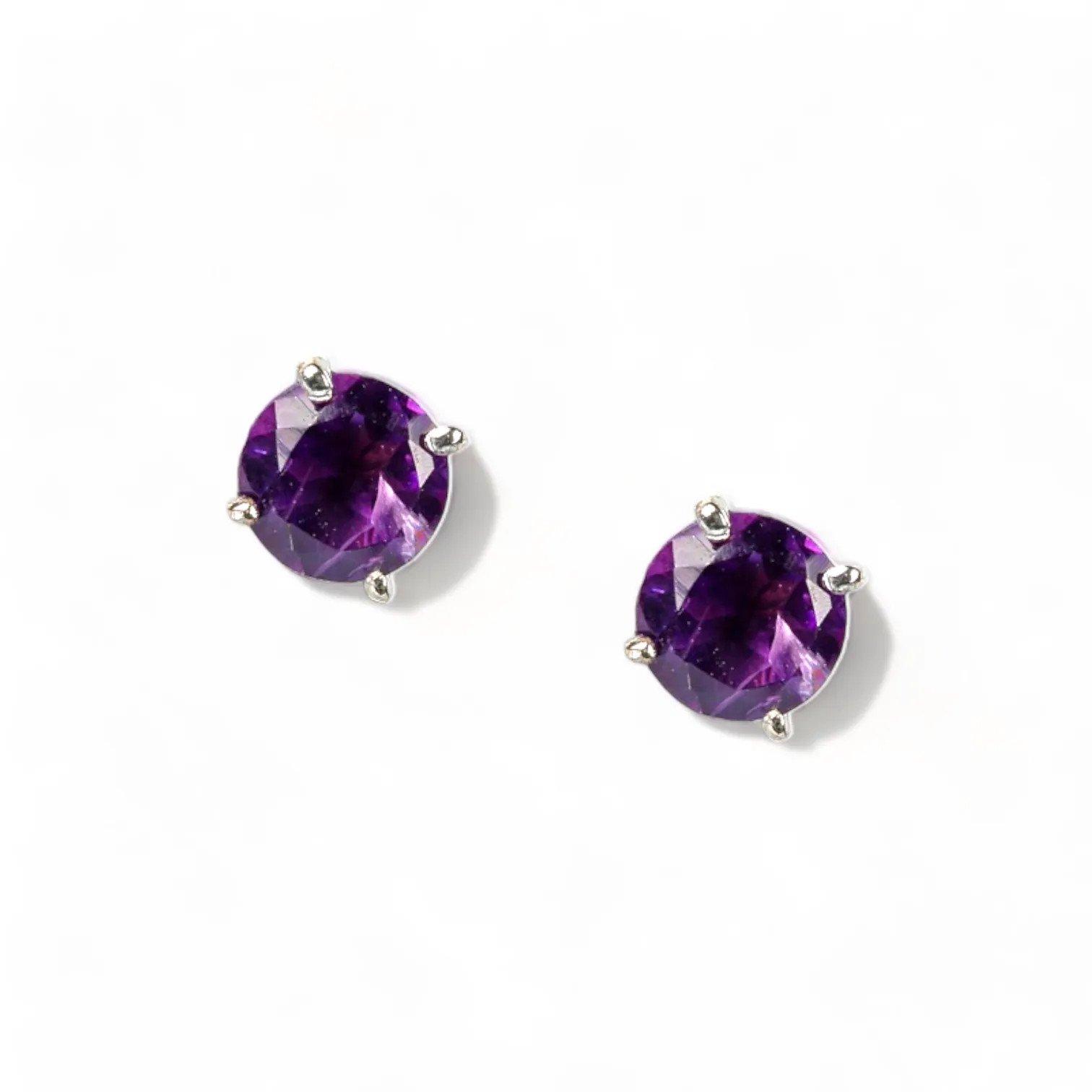 DAHLIA Classic White Gold Statement Earrings with Amethyst Stud - Εικόνα 2
