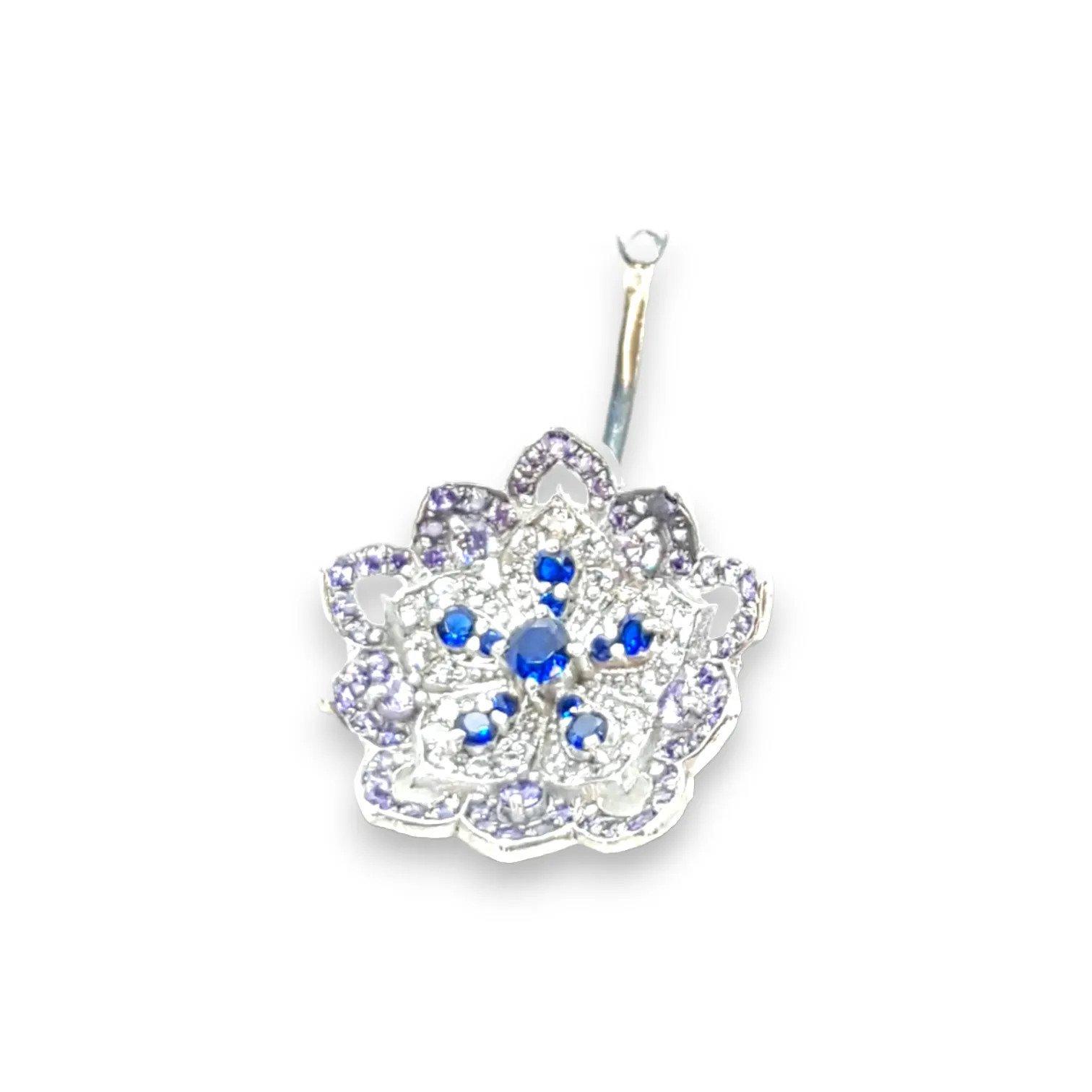 LOTUS Amethyst & Tanzanite White Gold Statement Earrings with Amethyst Stud - Εικόνα 4
