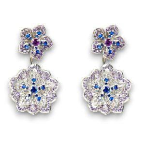 DAHLIA Amethyst & Tanzanite White Gold Statement Earrings with Amethyst Stud
