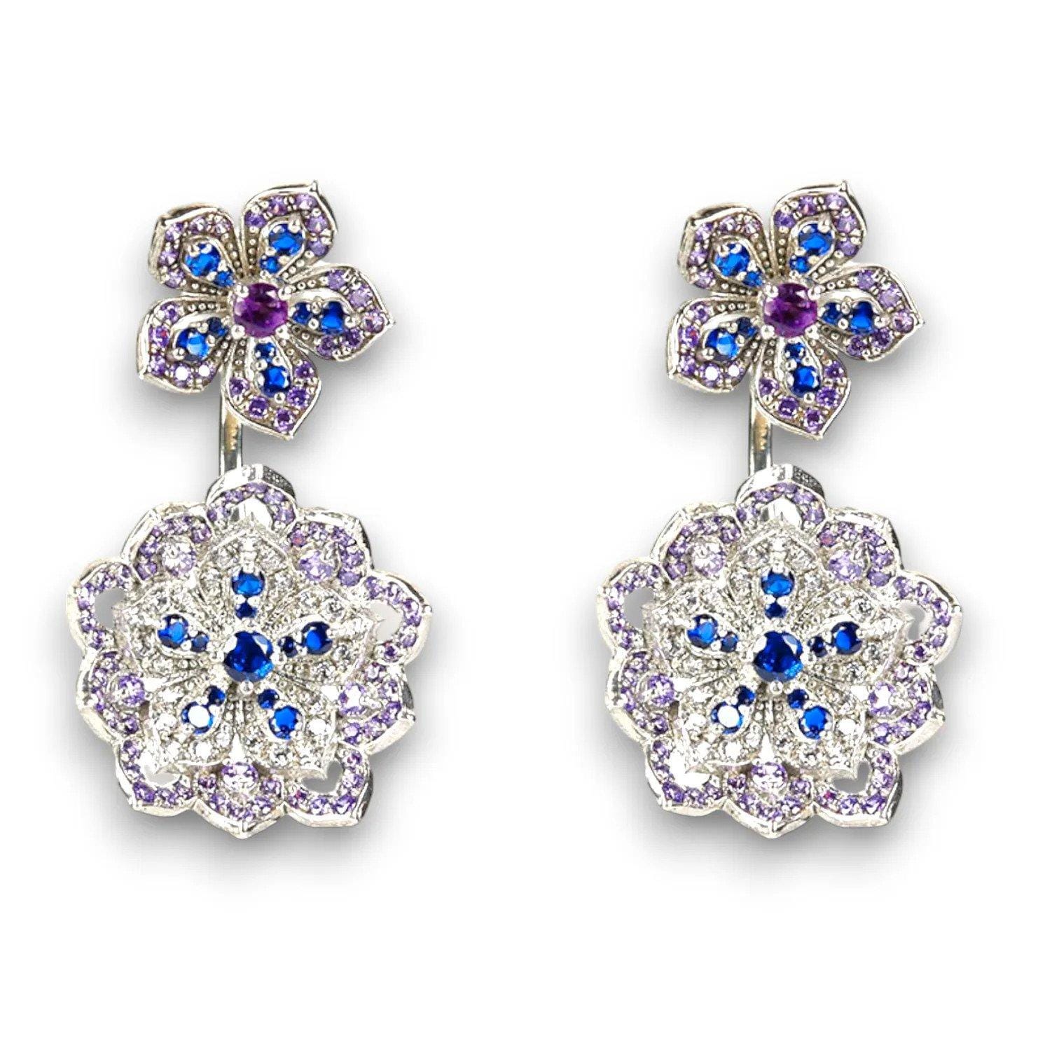 Σκουλαρίκια Statement DAHLIA Amethyst & Tanzanite White Gold with Amethyst Stud