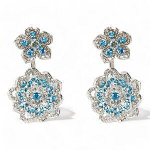DAHLIA Aquamarine White Gold Statement Earrings with Aquamarine Stud