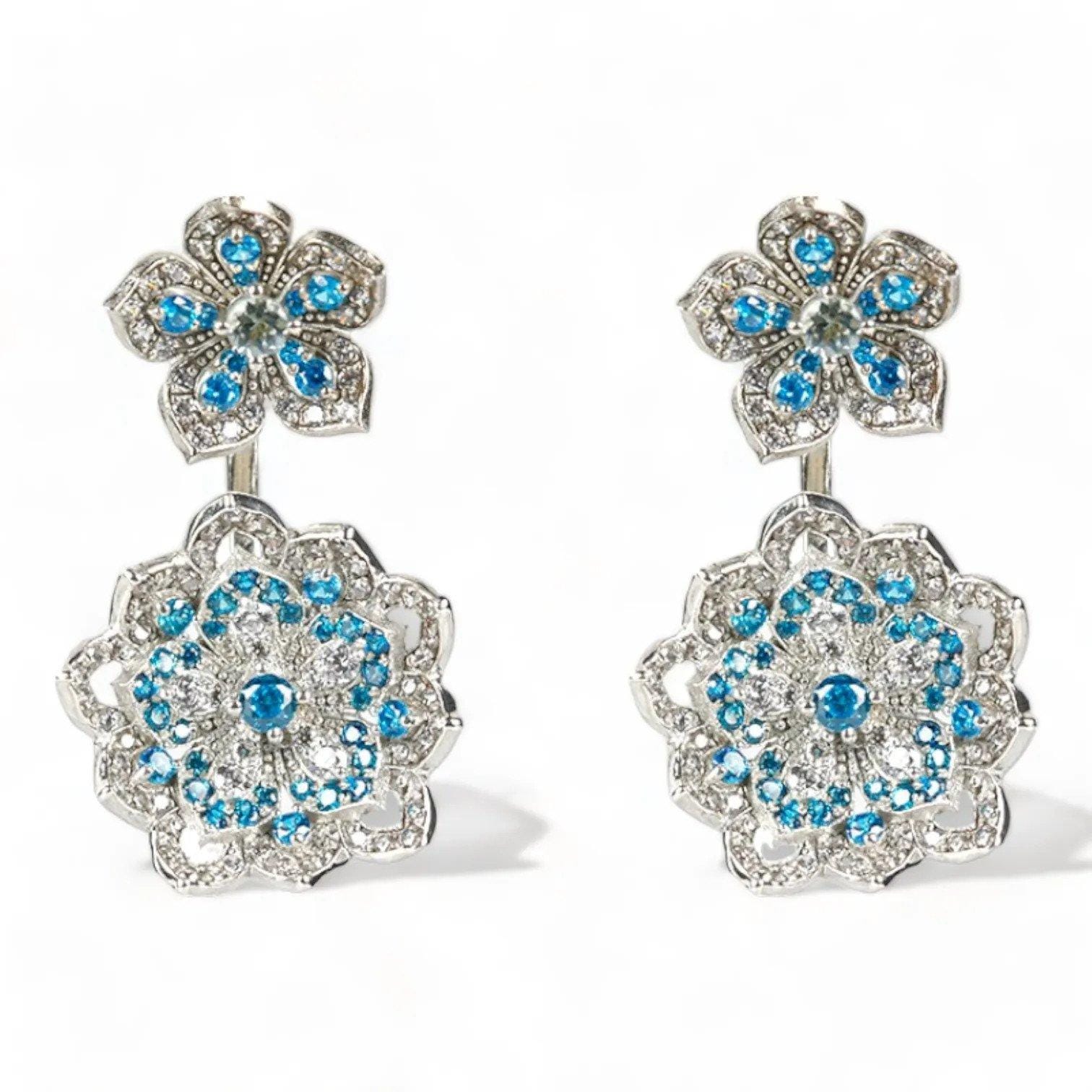 DAHLIA Aquamarine White Gold Statement Σκουλαρίκια με Aquamarine Stud