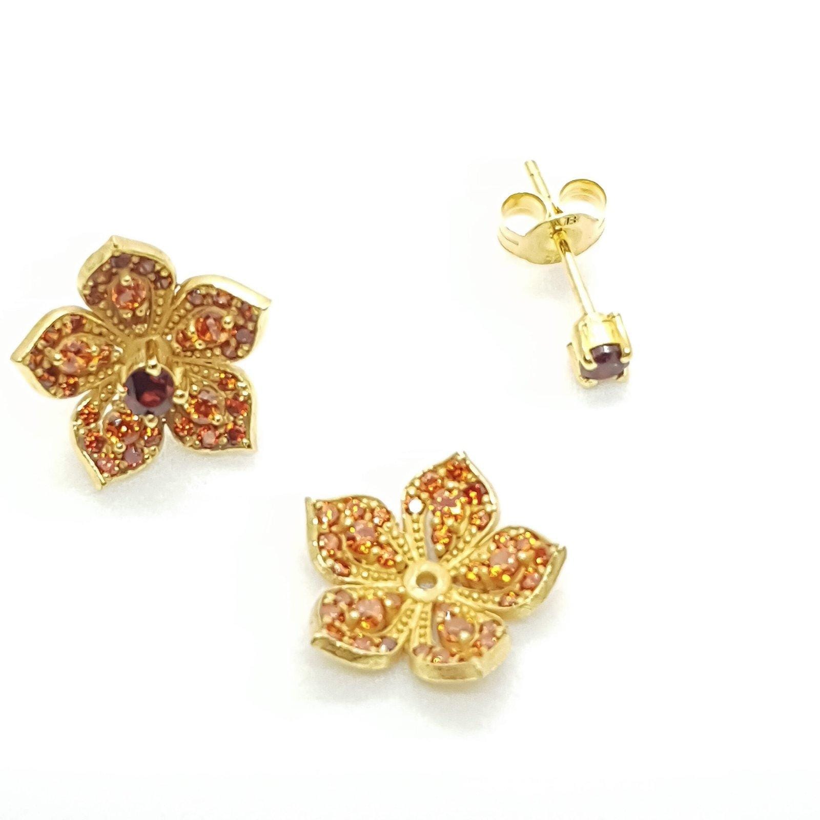 DAHLIA Yellow Gold Statement Earrings with Red Garnet Stud - Εικόνα 6