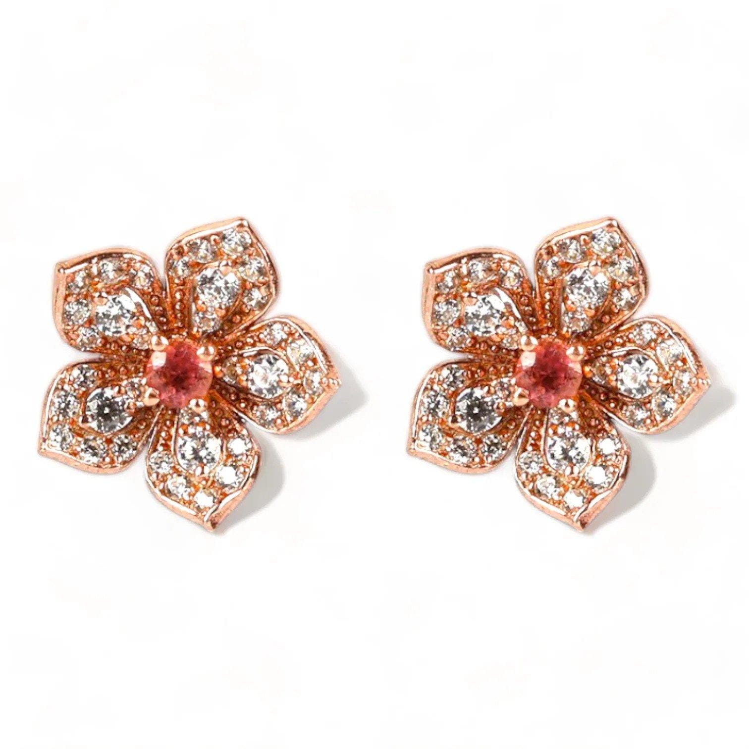 LILY Classic Rose Gold Pair Earrings with Pink Tourmaline Stud