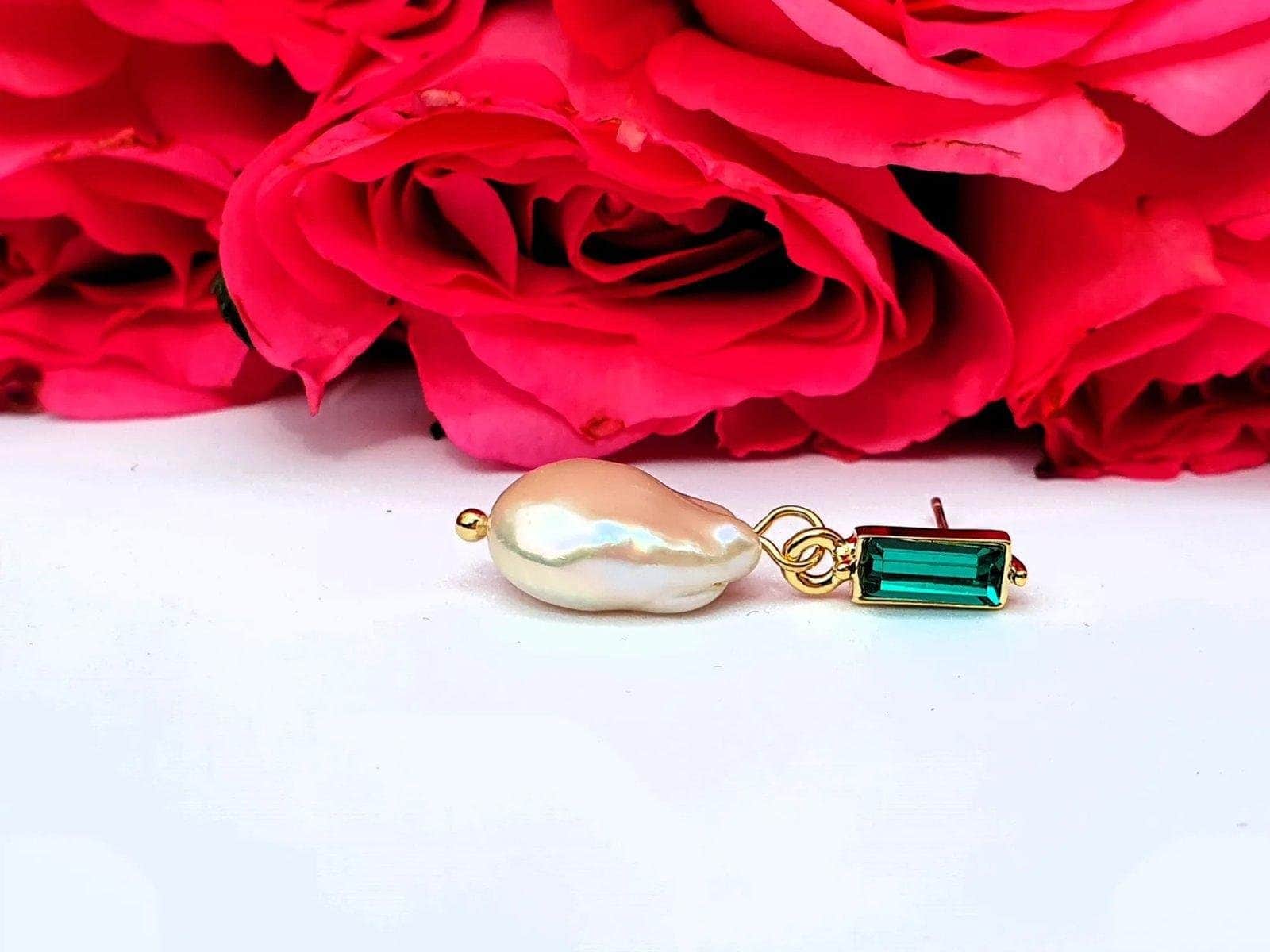 VERDE Baroque Natural Pearl Drop Earrings - Image 2