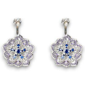 LOTUS Amethyst & Tanzanite White Gold Statement Earrings with White Topaz Stud