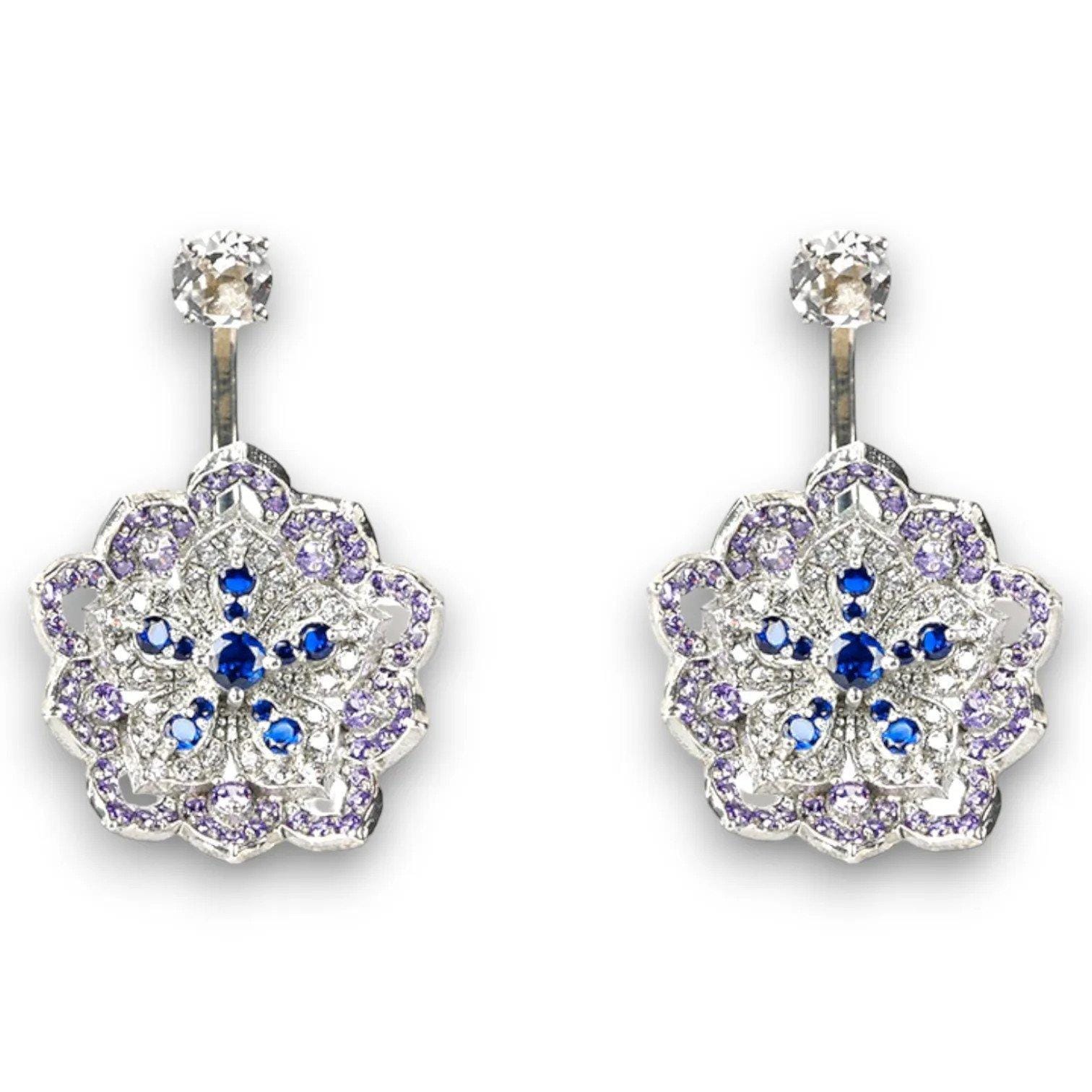 LOTUS Amethyst & Tanzanite White Gold Statement σκουλαρίκια με λευκό τοπάζι καρφί