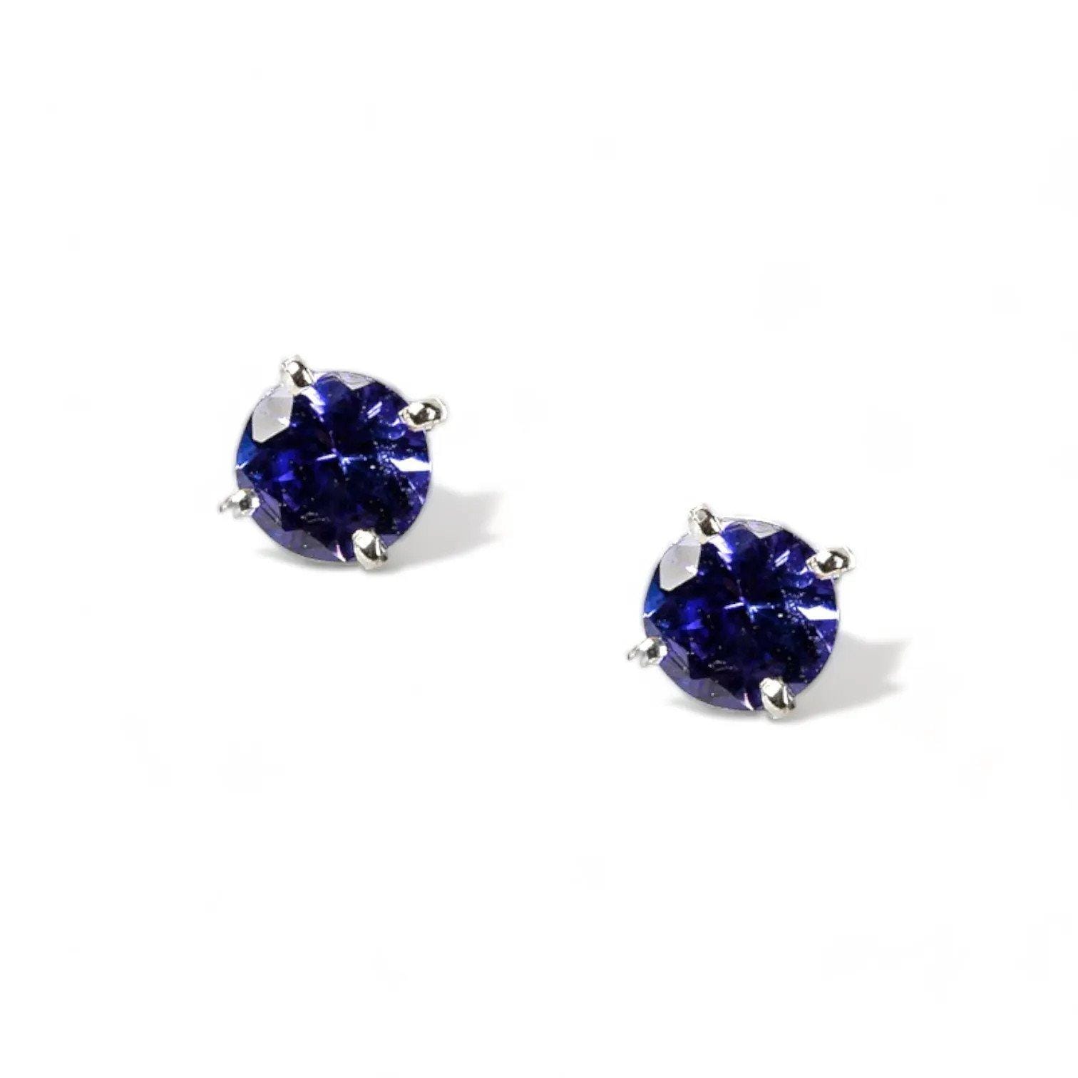 LOTUS Amethyst & Tanzanite White Gold Statement Earrings with Tanzanite Stud - Εικόνα 2