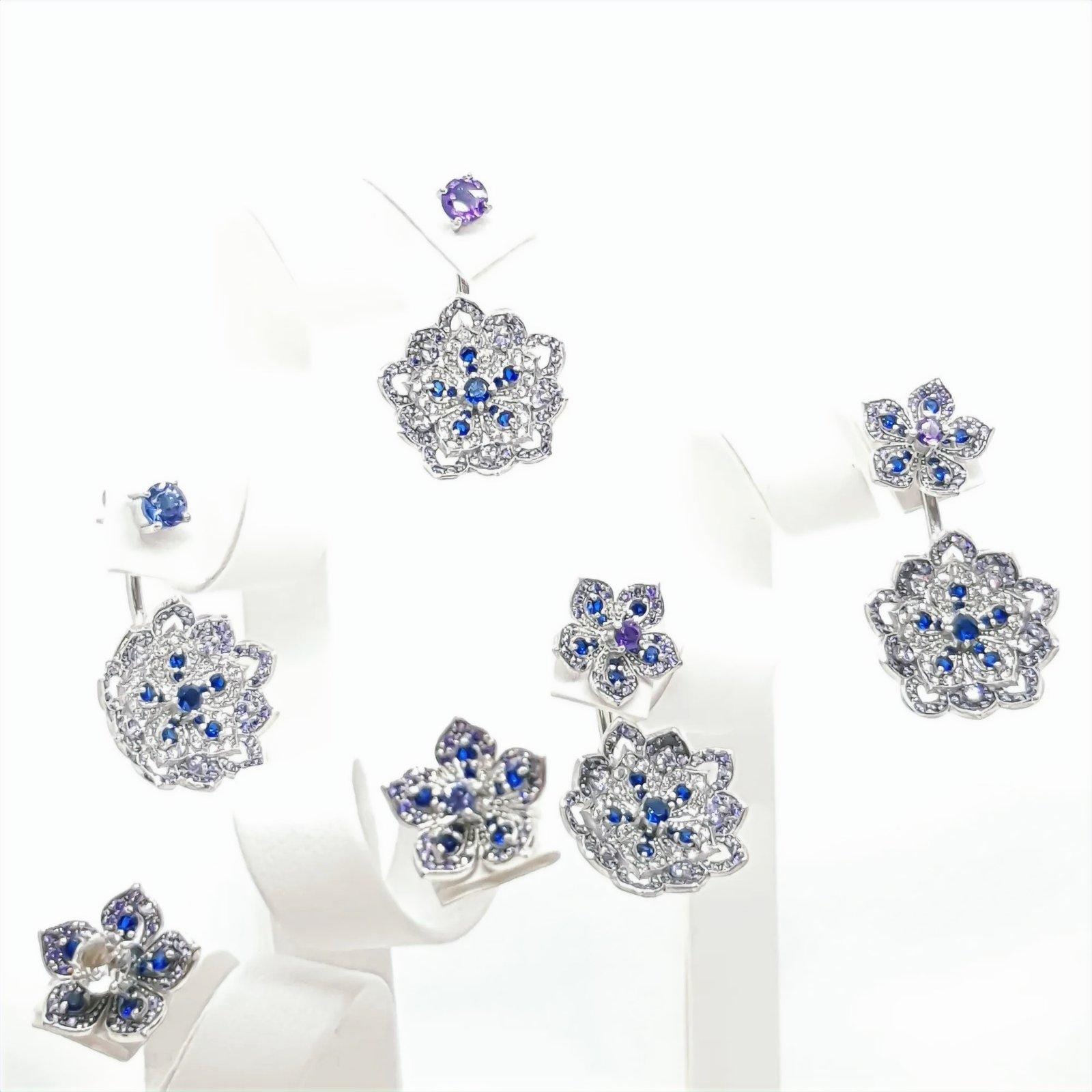 LOTUS Amethyst & Tanzanite White Gold Statement Earrings with Amethyst Stud - Εικόνα 6