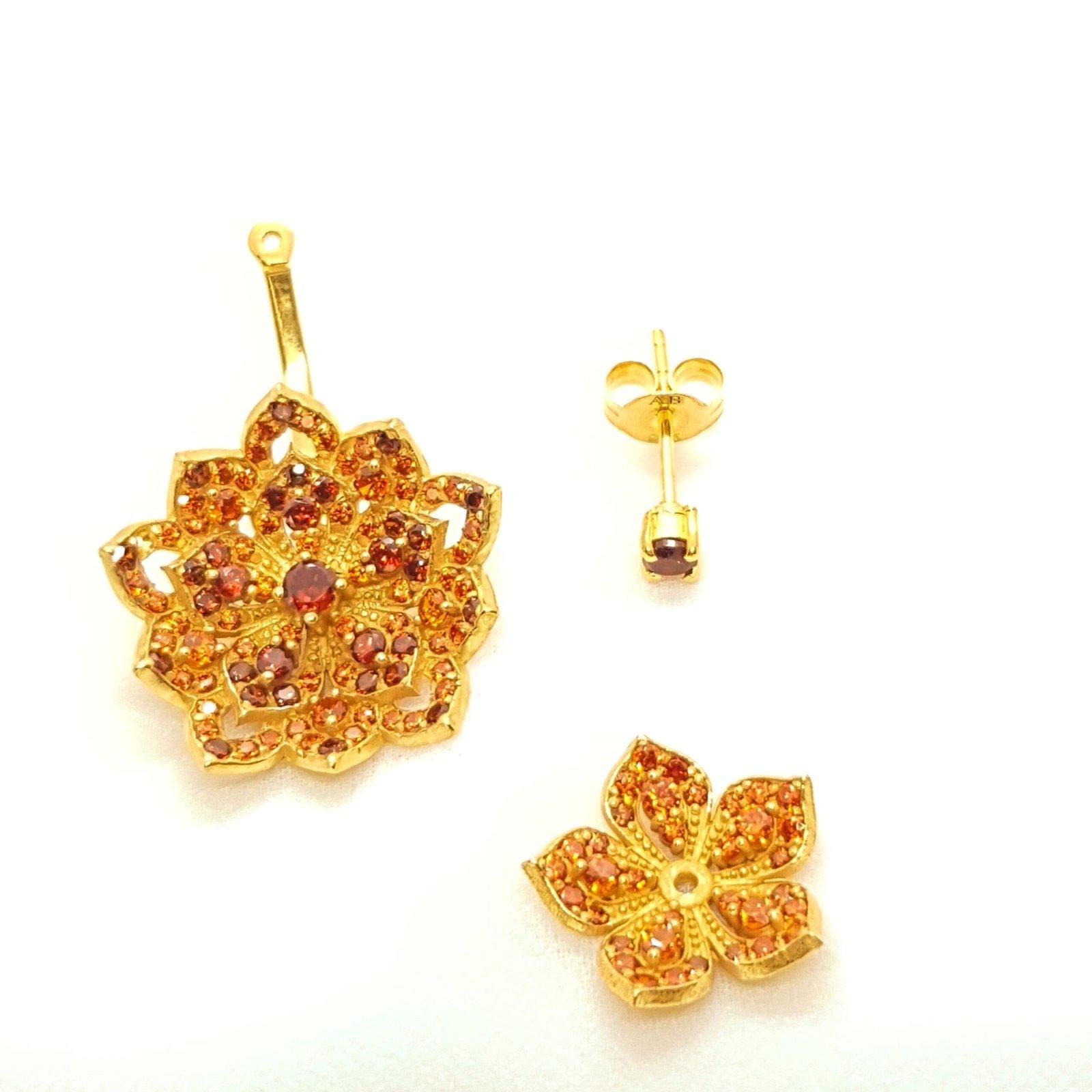 Yellow Gold Dangle with Red Garnet CZ - Εικόνα 2