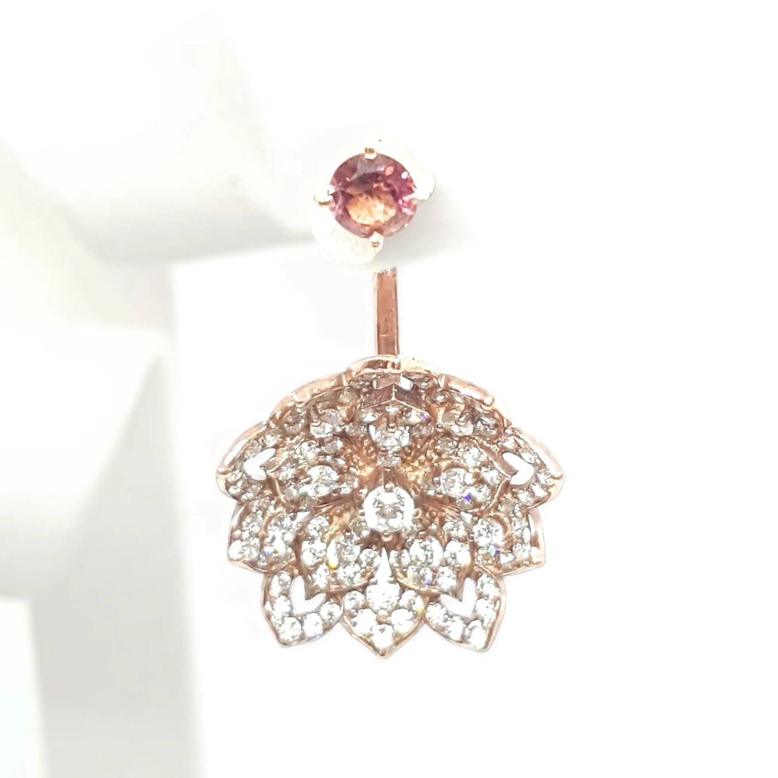 LOTUS Classic Rose Gold Statement Earrings with Pink Tourmaline Stud - Εικόνα 3