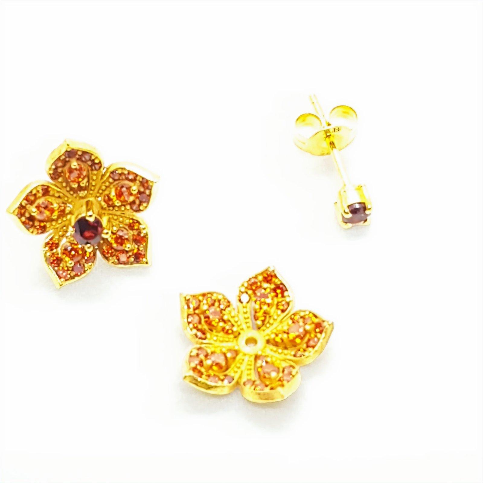 LILY Red Garnet Yellow Gold Pair Earrings with Red Garnet Stud - Εικόνα 3