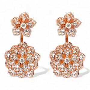 DAHLIA Classic Rose Gold Statement Earrings with White Topaz Stud