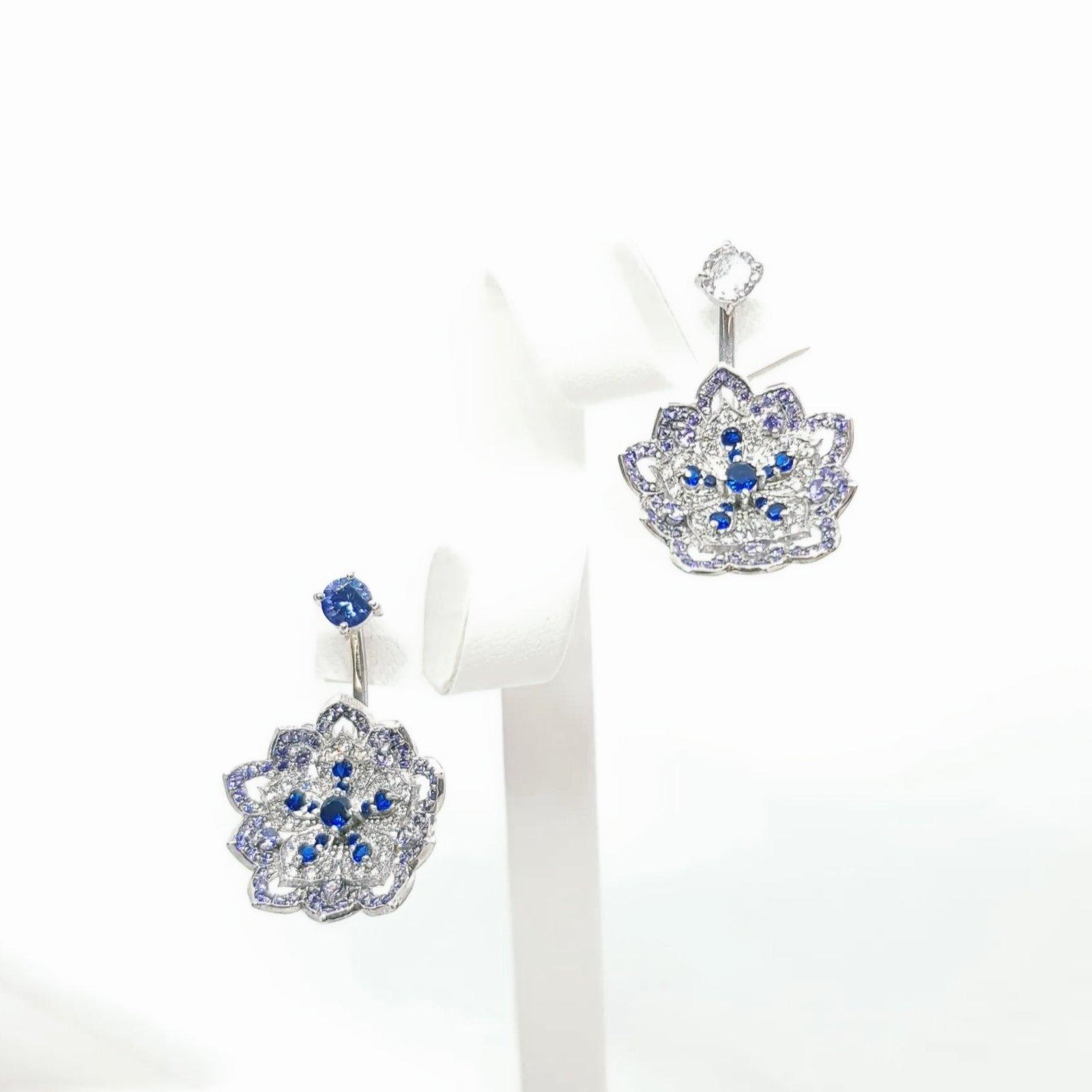 LOTUS Amethyst & Tanzanite White Gold Statement Earrings with Tanzanite Stud - Εικόνα 6