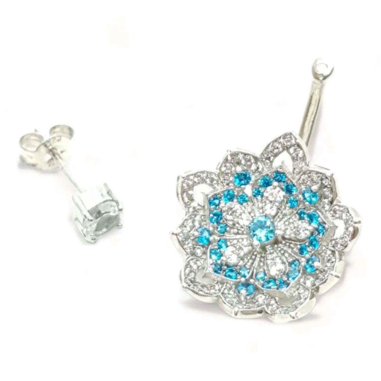 LOTUS Aquamarine White Gold Statement Earrings with Aquamarine Stud - Εικόνα 3