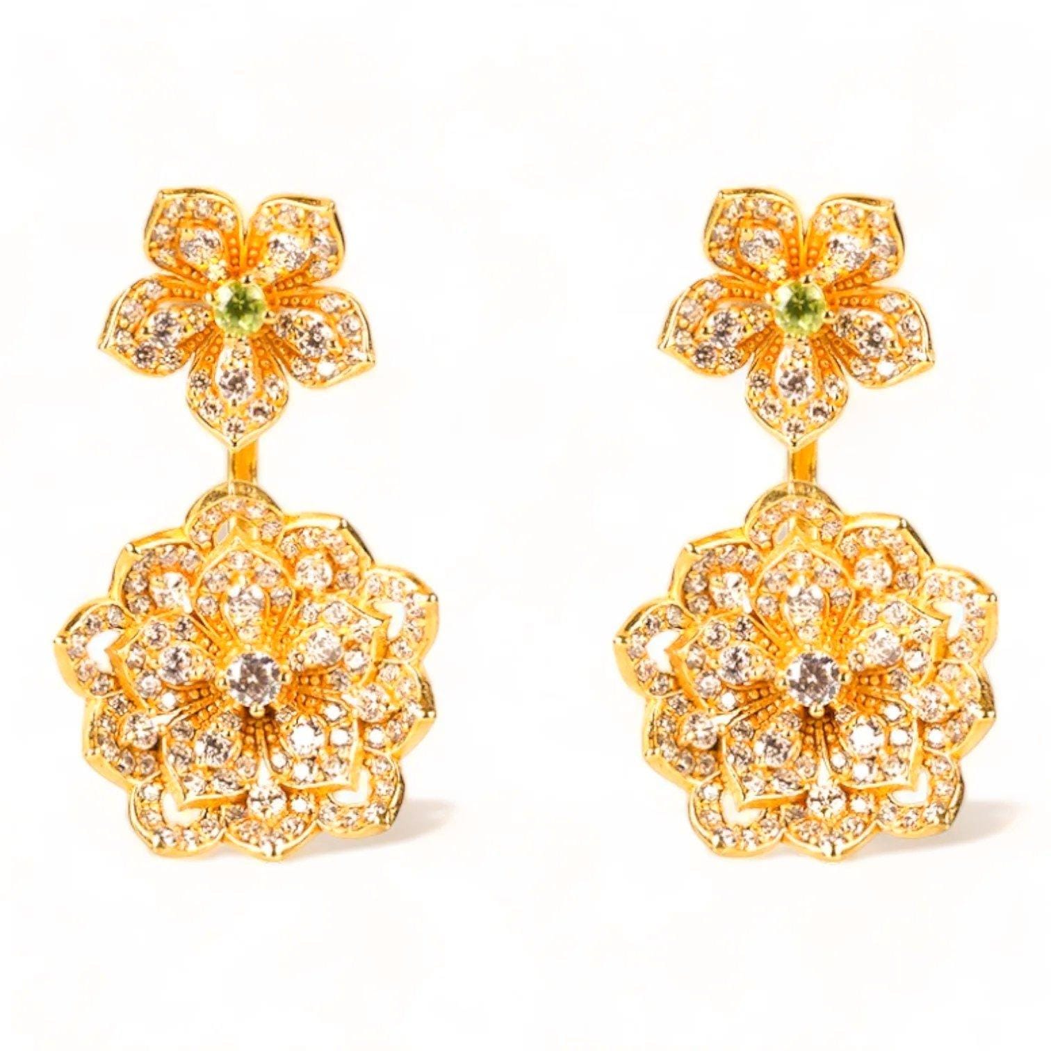 Σκουλαρίκια Statement DAHLIA Classic Yellow Gold με Peridot Stud