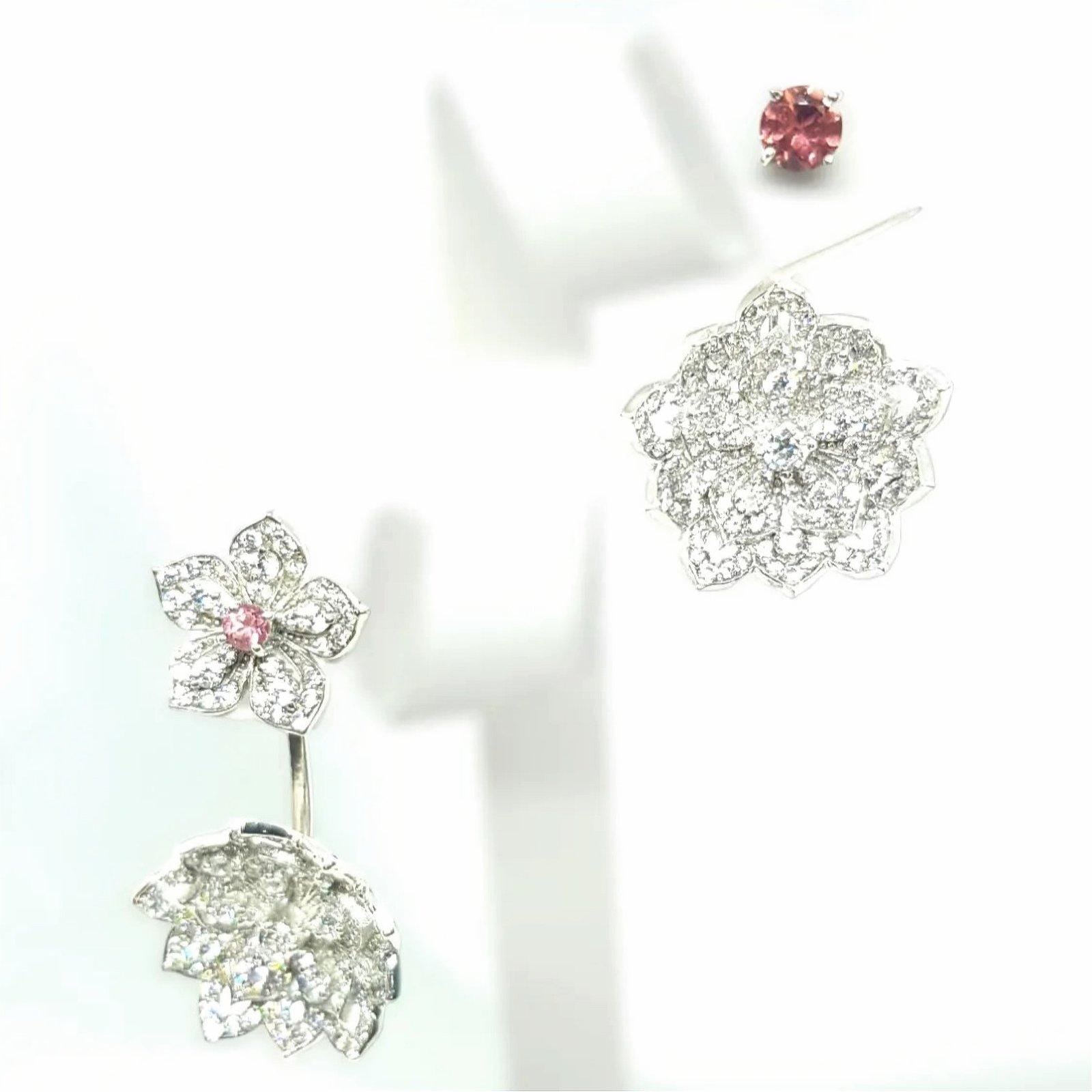 DAHLIA Classic White Gold Statement Earrings with Pink Tourmaline Stud - Εικόνα 4