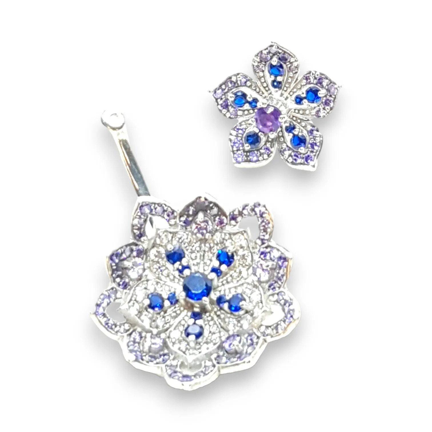 DAHLIA Amethyst & Tanzanite White Gold Statement Earrings with Amethyst Stud - Εικόνα 3