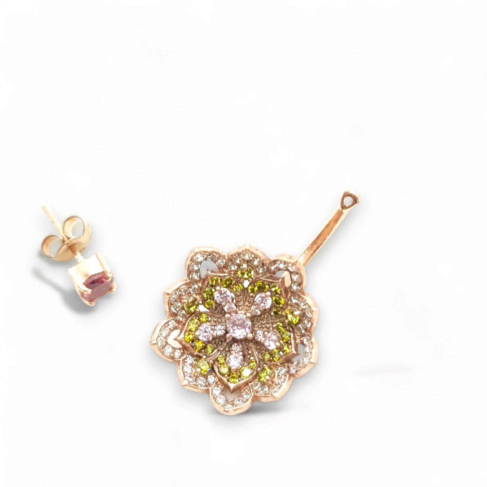 LOTUS Peridot & Pink Tourmaline Rose Gold Earrings with Pink Tourmaline Stud - Εικόνα 2