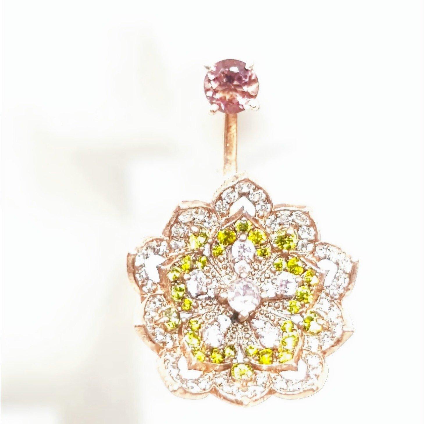 LOTUS Peridot & Pink Tourmaline Rose Gold Earrings with Pink Tourmaline Stud - Εικόνα 3