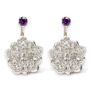 LOTUS Classic White Gold Statement Earrings with Amethyst Stud