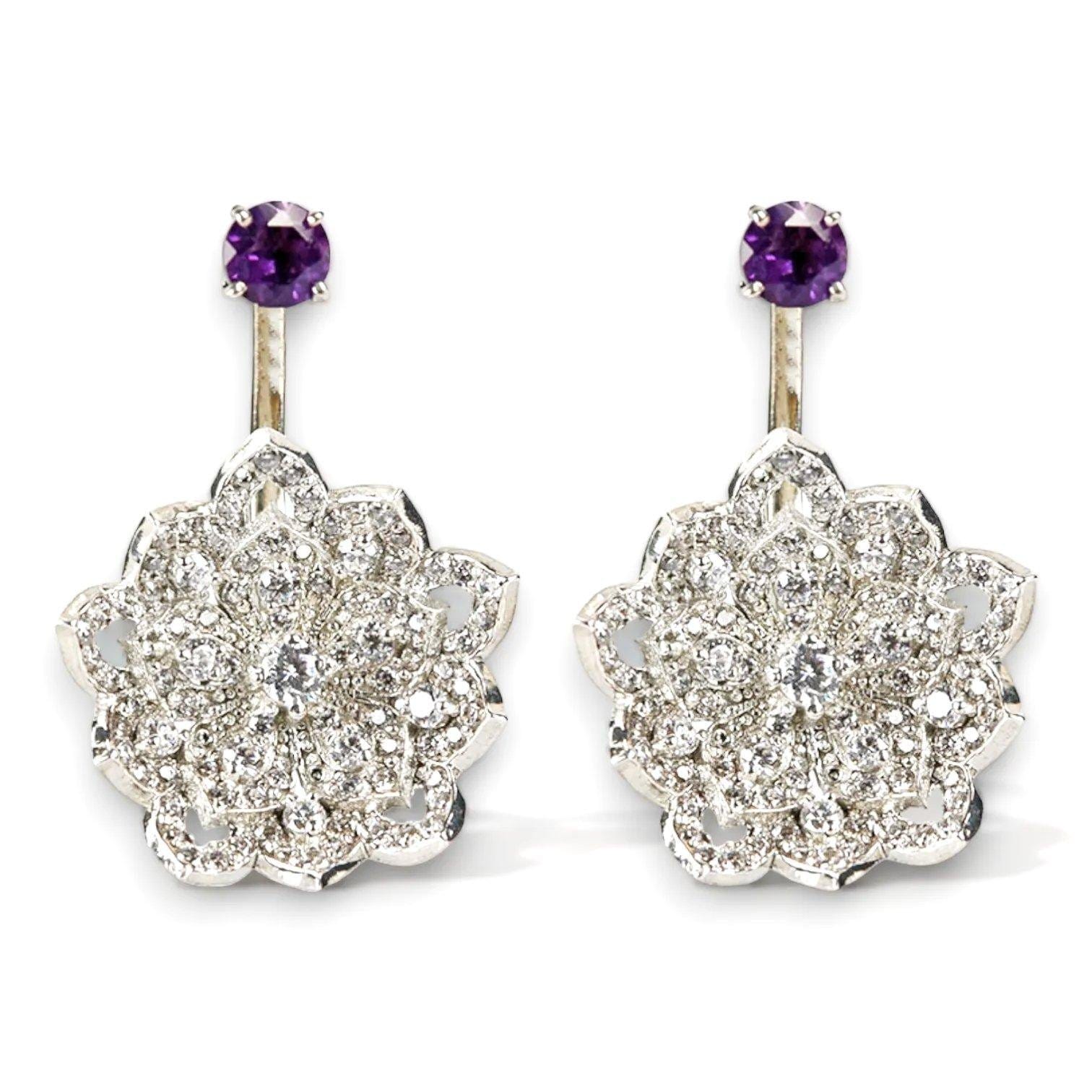 LOTUS Classic White Gold Statement Earrings with Amethyst Stud
