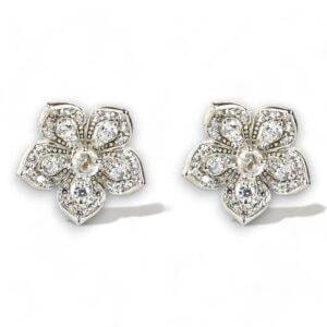 LILY Classic White Gold Pair Earrings with White Topaz Stud