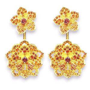 DAHLIA Yellow Gold Statement Earrings with Red Garnet Stud