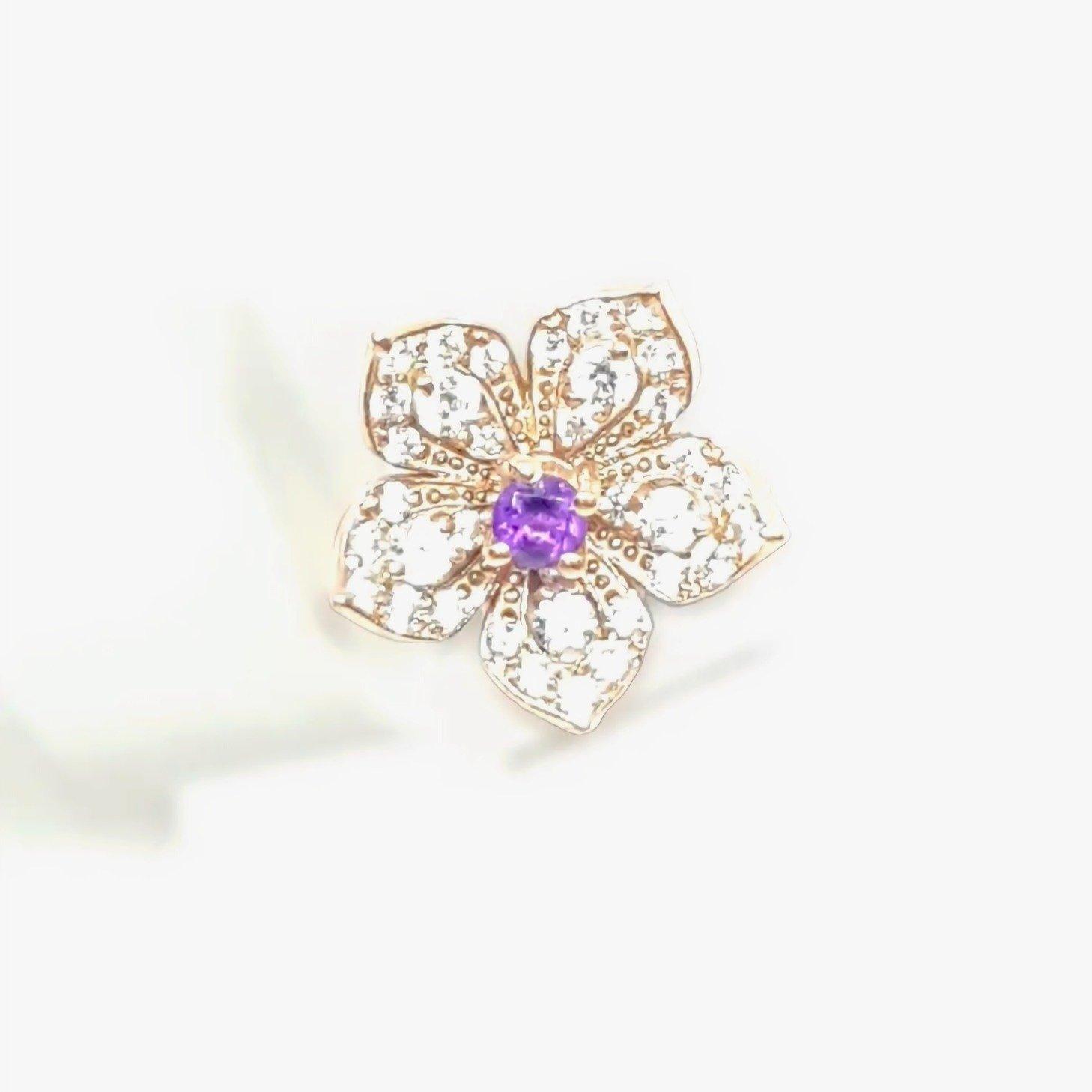 LILY Classic Rose Gold Pair Earrings with Amethyst Stud - Εικόνα 4