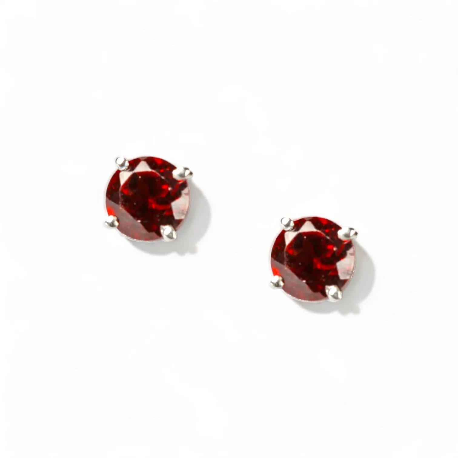 LOTUS Classic White Gold Statement Earrings with Red Garnet Stud - Εικόνα 2
