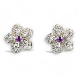 LILY Classic White Gold Pair Earrings with Amethyst Stud