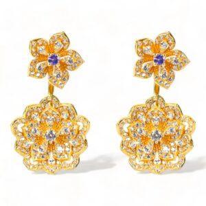 DAHLIA Classic Yellow Gold Statement Earrings with Tanzanite Stud