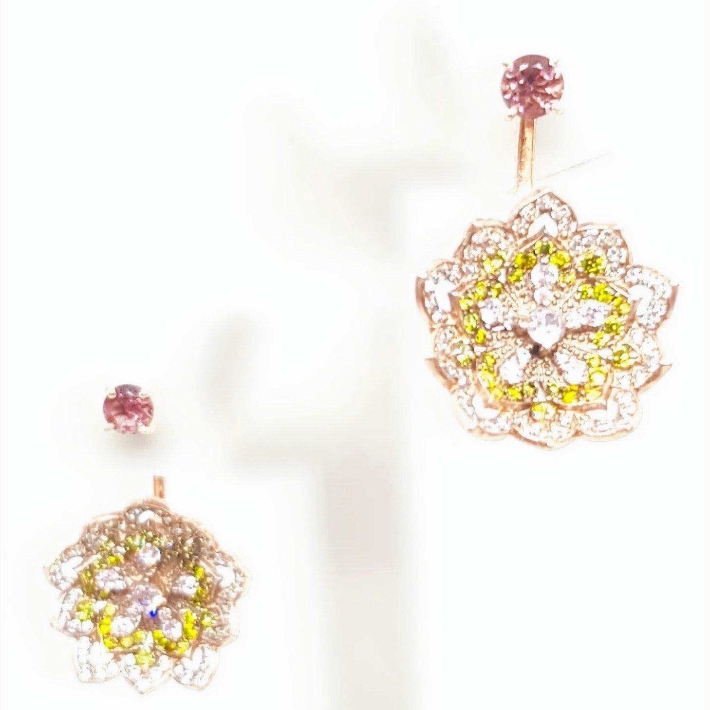 LOTUS Peridot & Pink Tourmaline Rose Gold Earrings with Pink Tourmaline Stud - Εικόνα 4