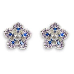 LILY Amethyst & Tanzanite White Gold Pair Earrings with White Topaz Stud